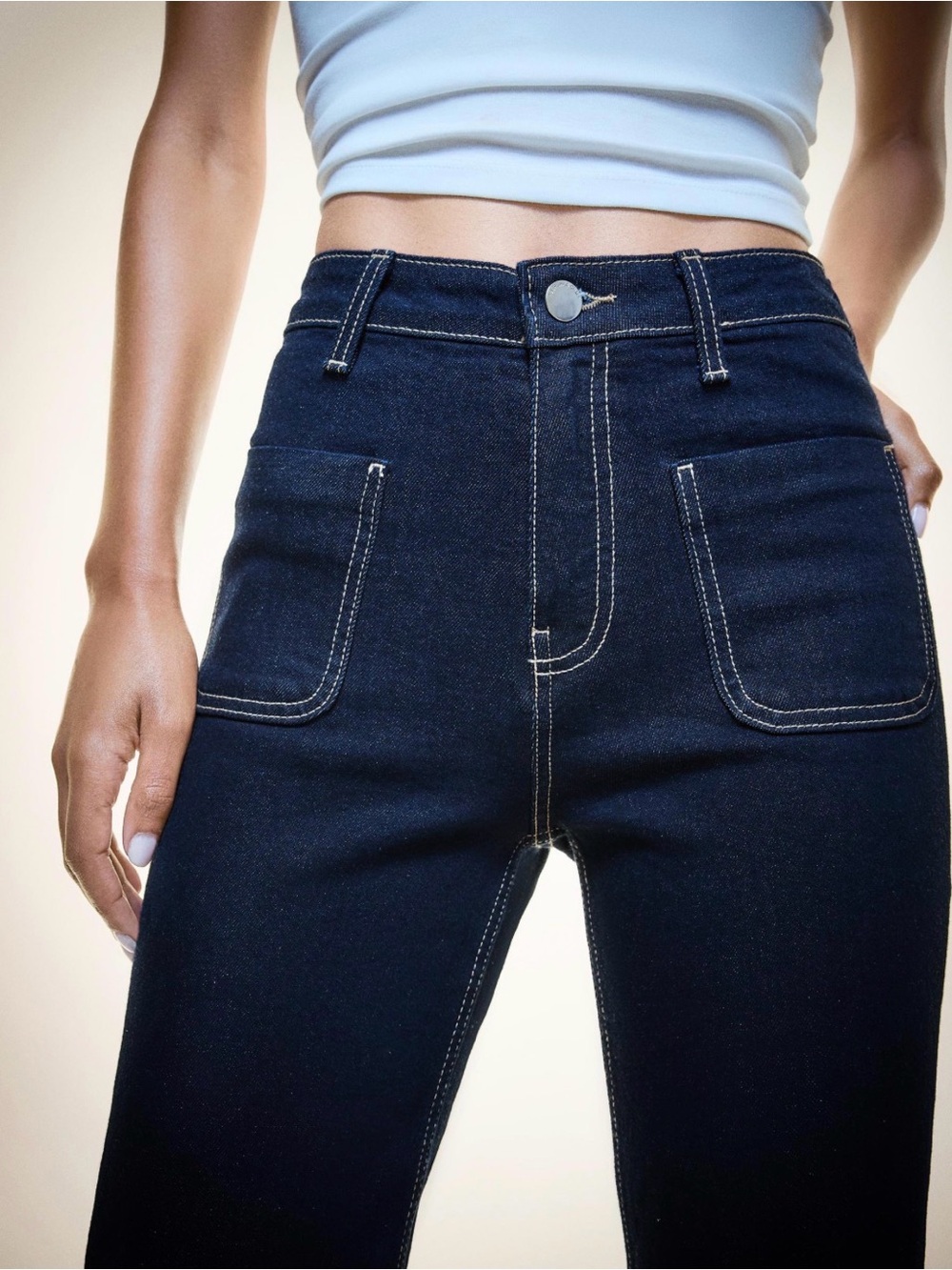 High-Rise Dark Indigo Women's Utility Jeans with Front Patch Pockets NWOT